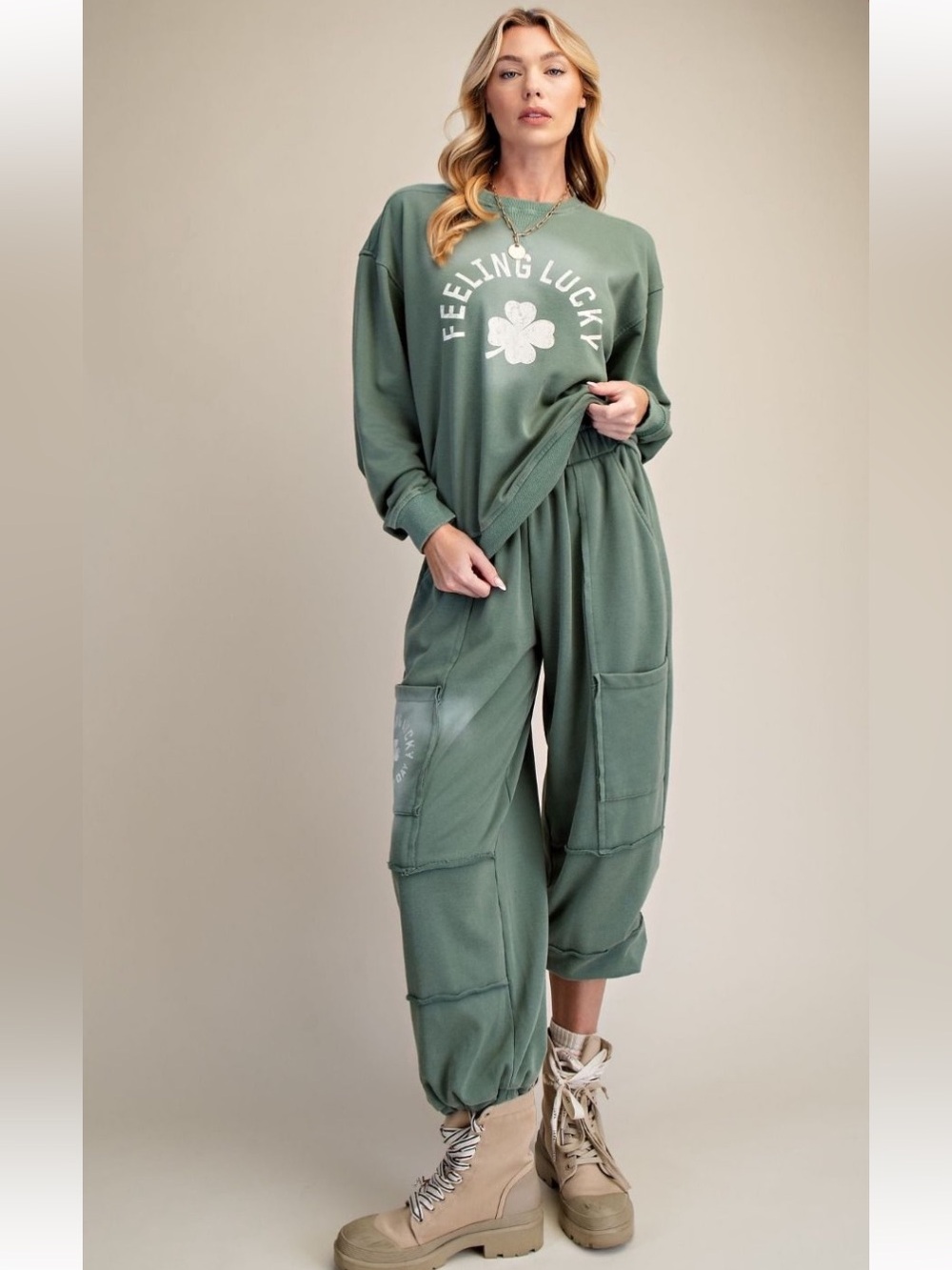 17 ❤️ 1-A FEELING LUCKY WASHED TERRY JOGGER
PANTS TOP MATCHING SET / LOUNGE SET